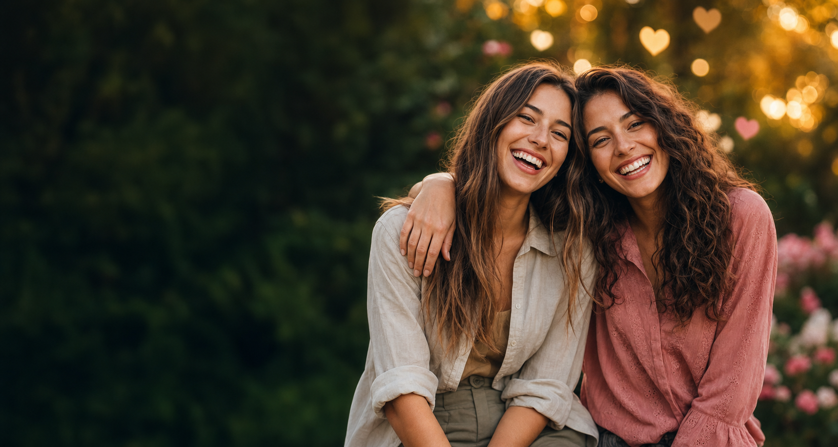 Duas amigas sorrindo juntas